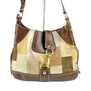 NWOT Gorgeous COACH Mosaic Hamptons Leather Brown Metallic Hobo Bag